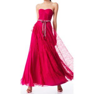 Alice And Olivia Size 4 Bree Ruffled Pleated Lace Ball Gown In Raspberry